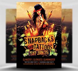 性感派对传单模板：Snapbacks and Tattoos Flyer Template